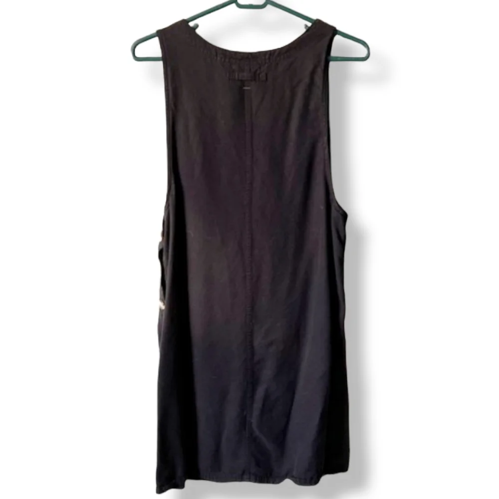 Aks Amy K Su black Tencel side button Jumper midi apron dress XS S pockets - Picture 2 of 7